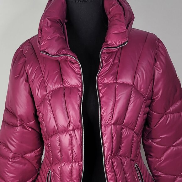 Guess Women's Fuchsia Quilted Midweight Puffer Jacket | Stylish & Warm Outerwear - Picture 1 of 13